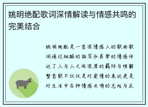 姚明绝配歌词深情解读与情感共鸣的完美结合